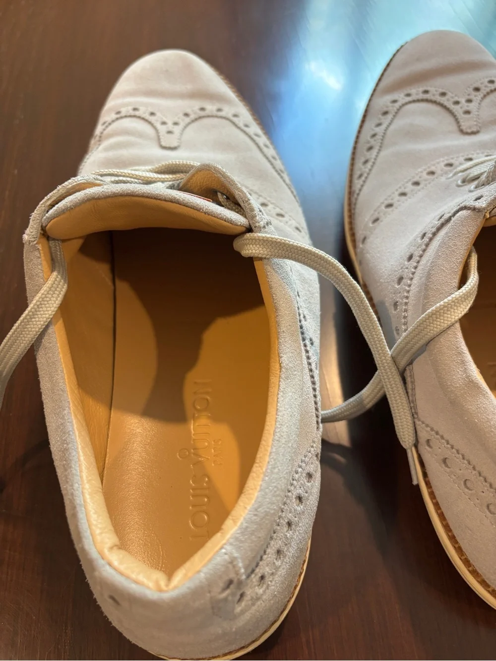 Louis Vuitton Light Gray Suede Wingtip Derby Shoes